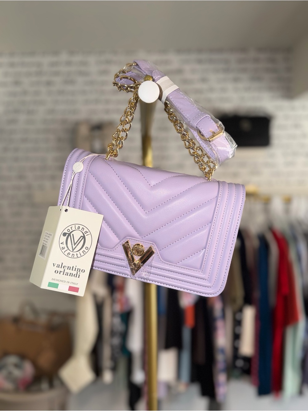 NWT Valentino Orlandi Quilted Chevron Shoulder Bag